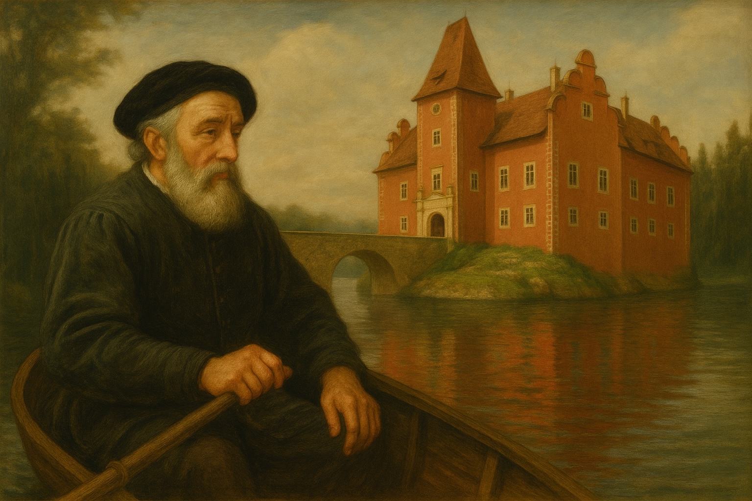 Romantický zámek na ostrově nad rybníkem